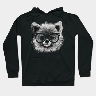 Cute Pomeranian Dog with Glasses Drawing Hoodie